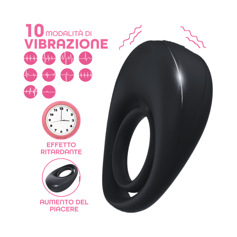 Anello Fallico Vibrante per Pene Stimolatore Clitoride Ritardante in Silicone USB