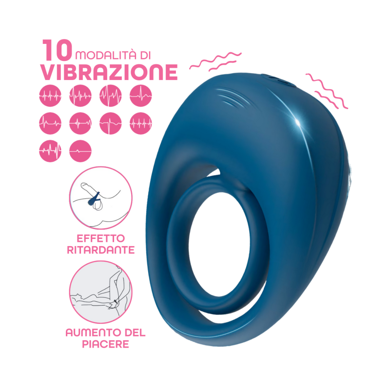 Anello Fallico Vibrante per Pene Stimolatore Clitoride Ritardante in Silicone USB