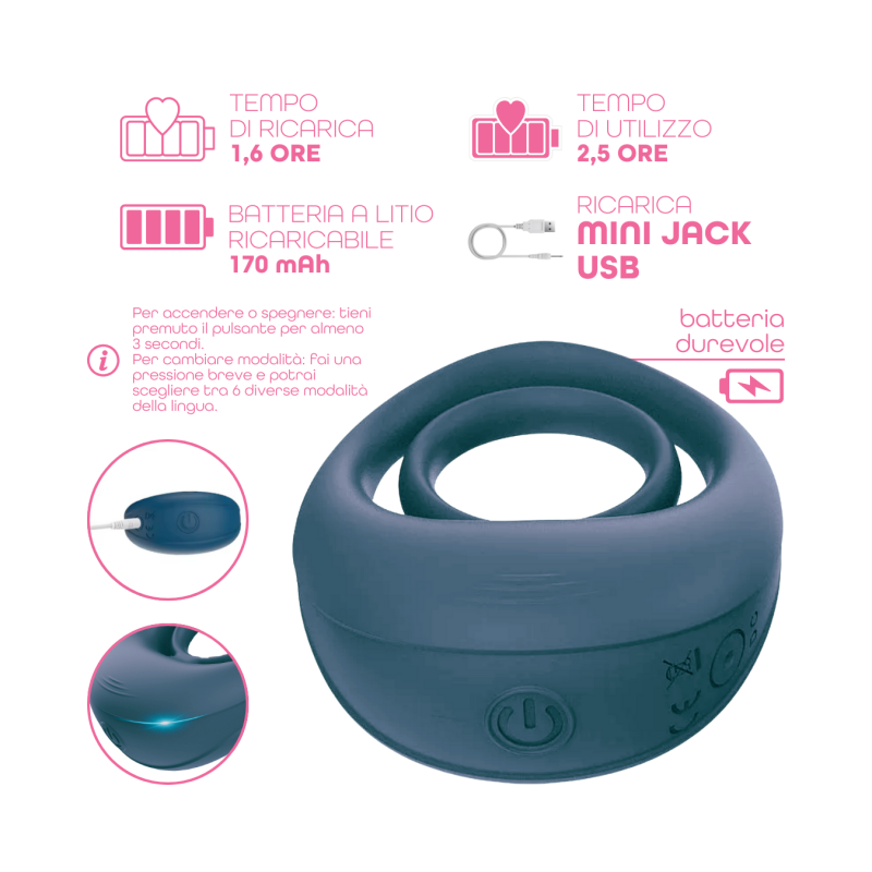 Anello Fallico Vibrante per Pene Stimolatore Clitoride Ritardante in Silicone USB