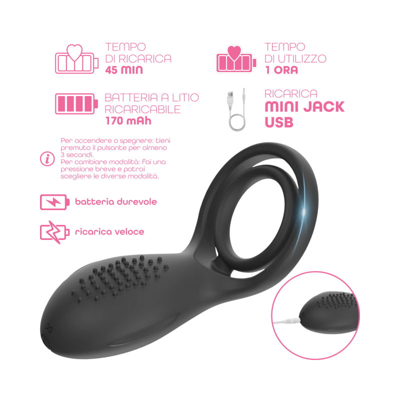 Anello Vibrante per Pene in Silicone con 10 Modalità Ricaricabile Silenzioso