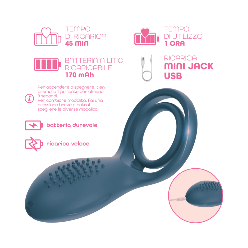 Anello Vibrante per Pene in Silicone con 10 Modalità Ricaricabile Silenzioso
