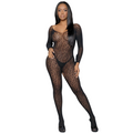 Bodystocking Sexy in Rete Catsuit Off-Shoulder con Maniche Lunghe Cavallo Aperto