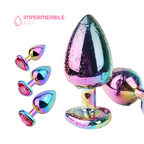 Butt Plug Anale in Metallo Rainbow con Gemma a Cuore Gioiello Cristallo Sex Toy