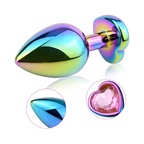 Butt Plug Anale in Metallo Rainbow con Gemma a Cuore Gioiello Cristallo Sex Toy