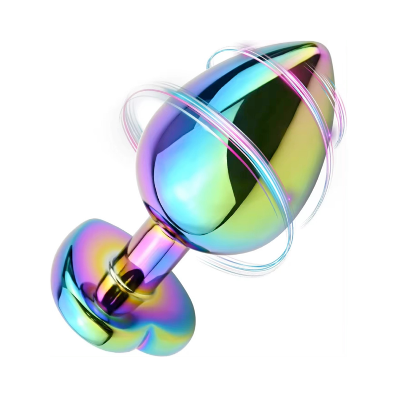 Butt Plug Anale in Metallo Rainbow con Gemma a Cuore Gioiello Cristallo Sex Toy