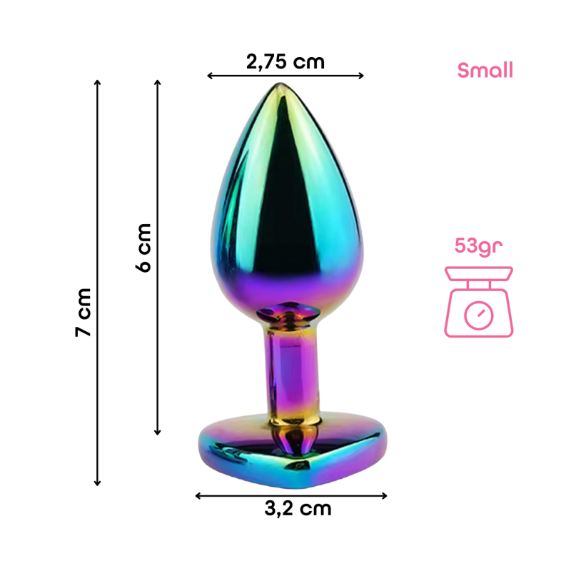 Butt Plug Anale in Metallo Rainbow con Gemma a Cuore Gioiello Cristallo Sex Toy