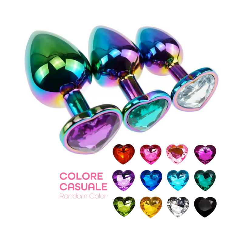 Butt Plug Anale in Metallo Rainbow con Gemma a Cuore Gioiello Cristallo Sex Toy