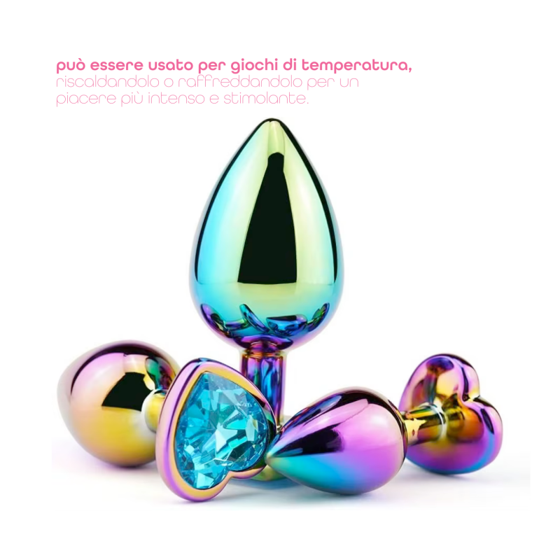 Butt Plug Anale in Metallo Rainbow con Gemma a Cuore Gioiello Cristallo Sex Toy