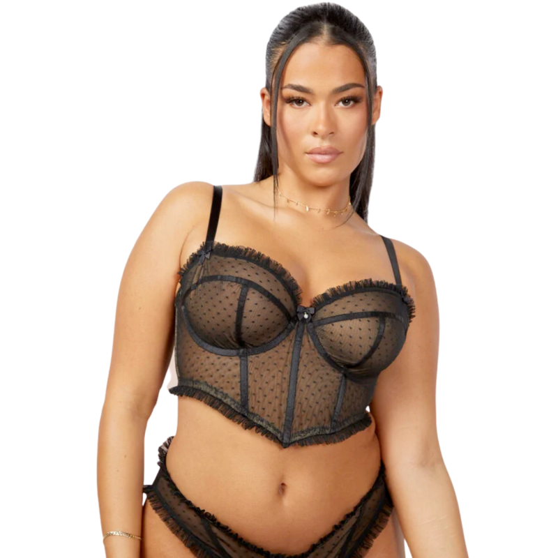 Completino Intimo Sexy Hot Lingerie in Pizzo Nero con Perizoma Reggiseno PushUp