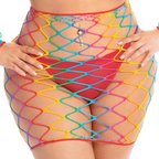 Completo Sexy Donna Rete Larga Arcobaleno Due Pezzi Trasparente con Top e Gonna