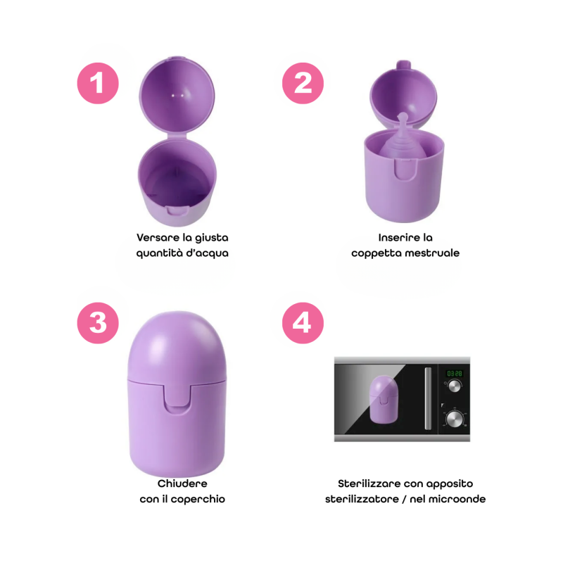 Coppetta Mestruale con Sterilizzatore Portatile in Silicone Medico Riutilizzabile