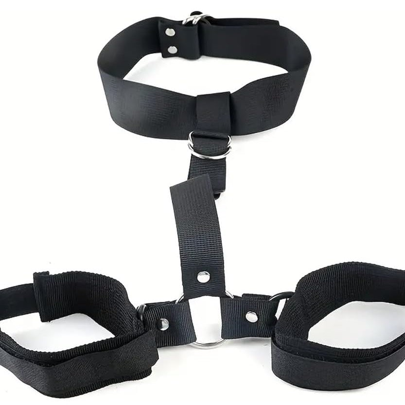 Set Costrittivo BDSM Unisex Con Collare Bondage con Polsini Regolabili in Nylon