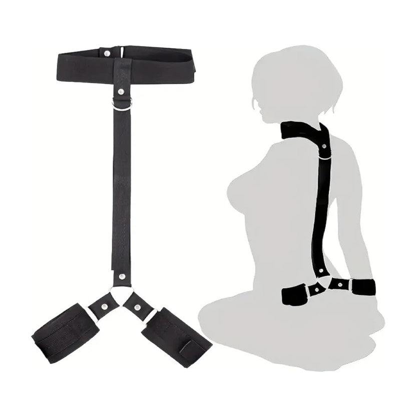 Set Costrittivo BDSM Unisex Con Collare Bondage con Polsini Regolabili in Nylon