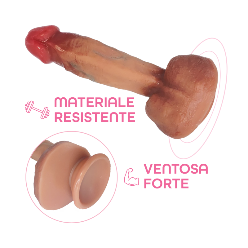 Dildo Realistico 18 cm con Ventosa Pelle Morbida Dettagli Naturali e Testicoli