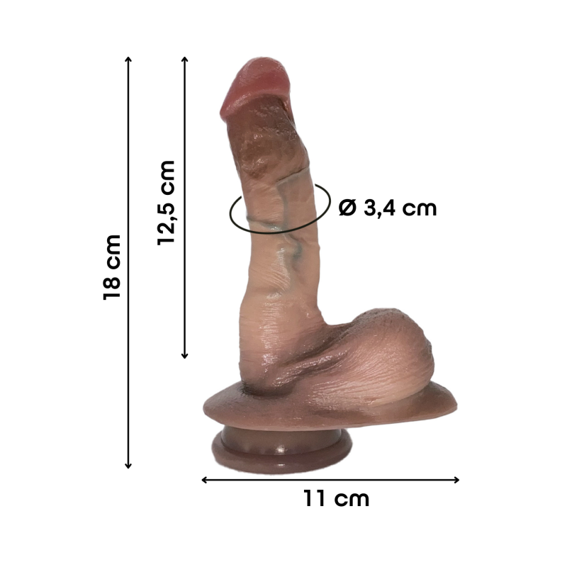 Dildo Realistico 18 cm con Ventosa Pelle Morbida Venature Naturali e Testicoli