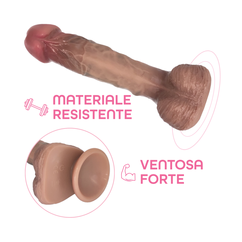 Dildo Realistico con Testicoli Ventosa Morbido Flessibile Effetto Naturale 21 cm