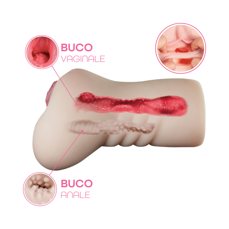 Masturbatore per Uomo Realistico Vagina e Ano Finti Doppio Foro Morbido Silicone