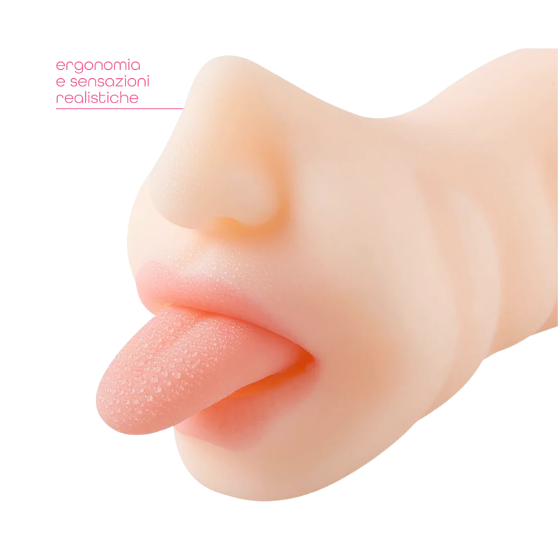 Masturbatore Realistico per Uomo con Bocca e Lingua Morbida Effetto Sesso Orale