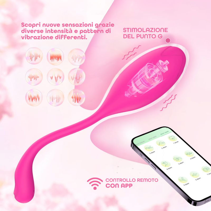 Ovetto Vibrante con App Vibratore Punto G e Clitoride in Silicone 9 Modalità USB