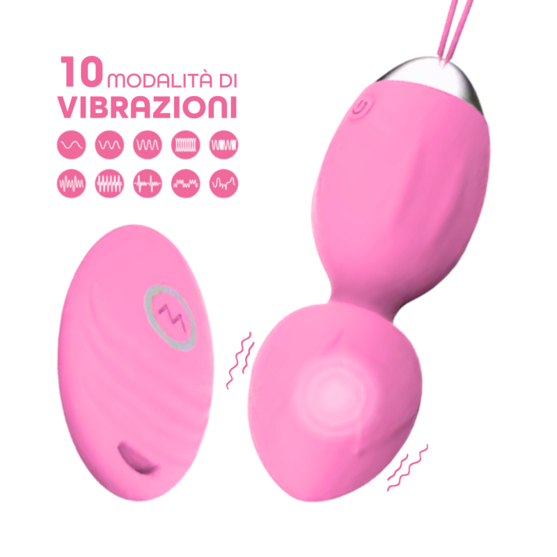 Ovetto Vibrante Doppia Sfera Telecomandato con 10 Modalità Vibratore in Silicone