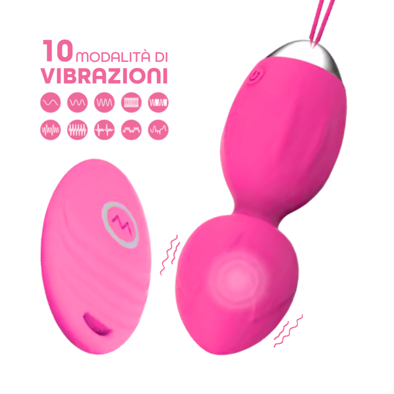 Ovetto Vibrante Doppia Sfera Telecomandato con 10 Modalità Vibratore in Silicone