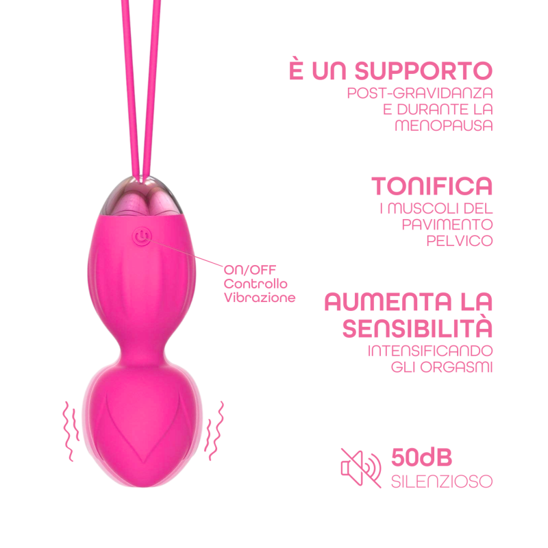 Ovetto Vibrante Doppia Sfera Telecomandato con 10 Modalità Vibratore in Silicone