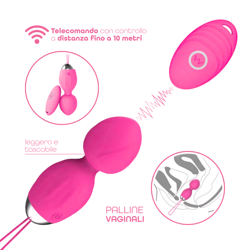 Ovetto Vibrante Doppia Sfera Telecomandato con 10 Modalità Vibratore in Silicone