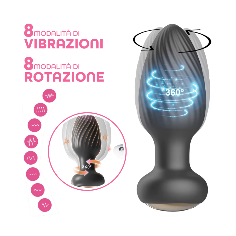 Plug Anale Vibrante e Rotante in Silicone con Telecomando Ricaricabile Sex Toy