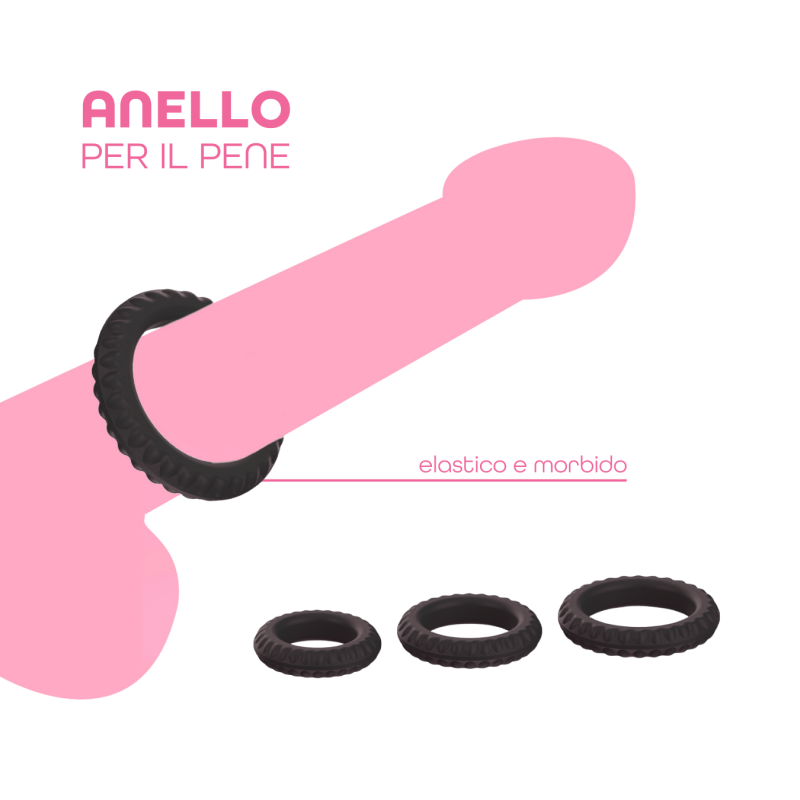 Set 3 Anelli Fallici Cockring in Silicone Effetto Ritardante Elastici per Pene