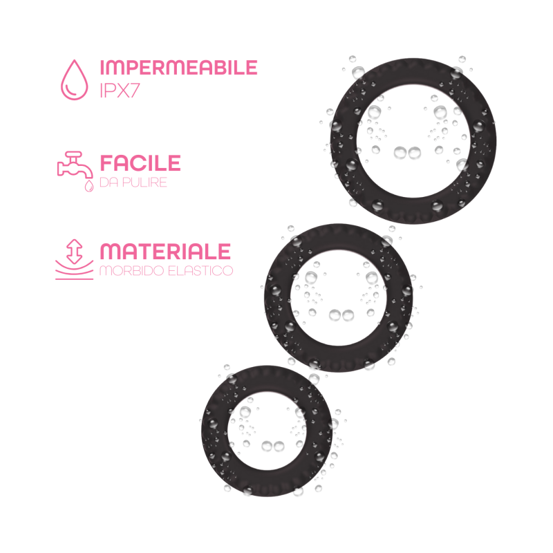 Set 3 Anelli Fallici Cockring in Silicone Effetto Ritardante Elastici per Pene