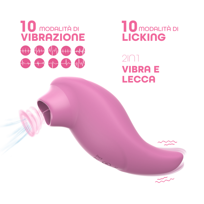 Stimolatore Clitoride 2in1 Vibra e Lecca Vibratore Multifunzione Licking Silicone