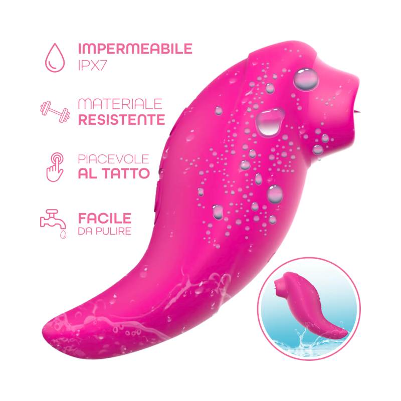 Stimolatore Clitoride 2in1 Vibra e Lecca Vibratore Multifunzione Licking Silicone