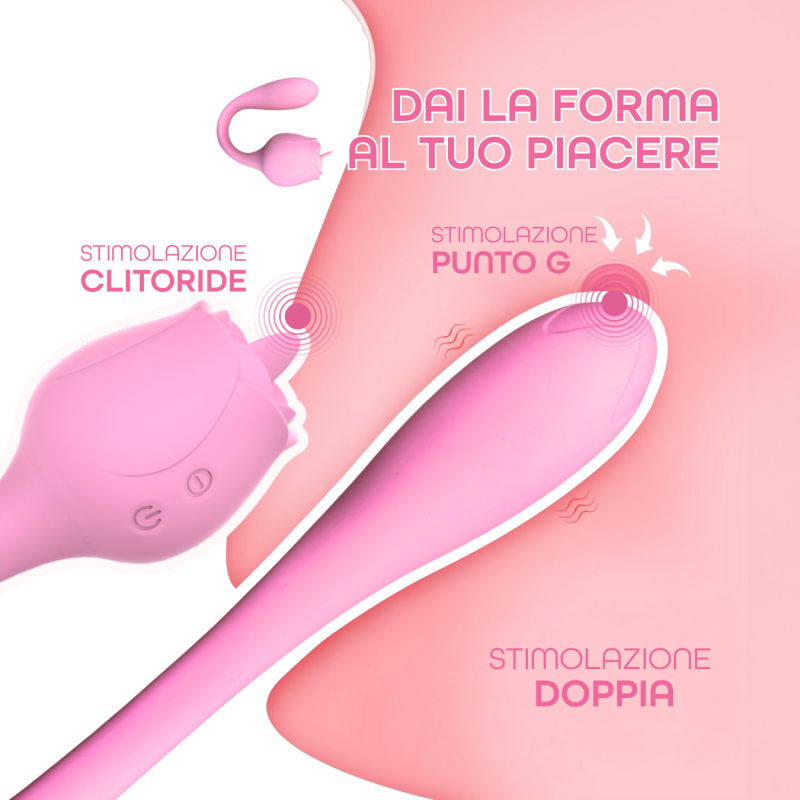 Stimolatore Clitorideo Licking Vibratore Punto G a forma di Rosa Lecca e Vibra