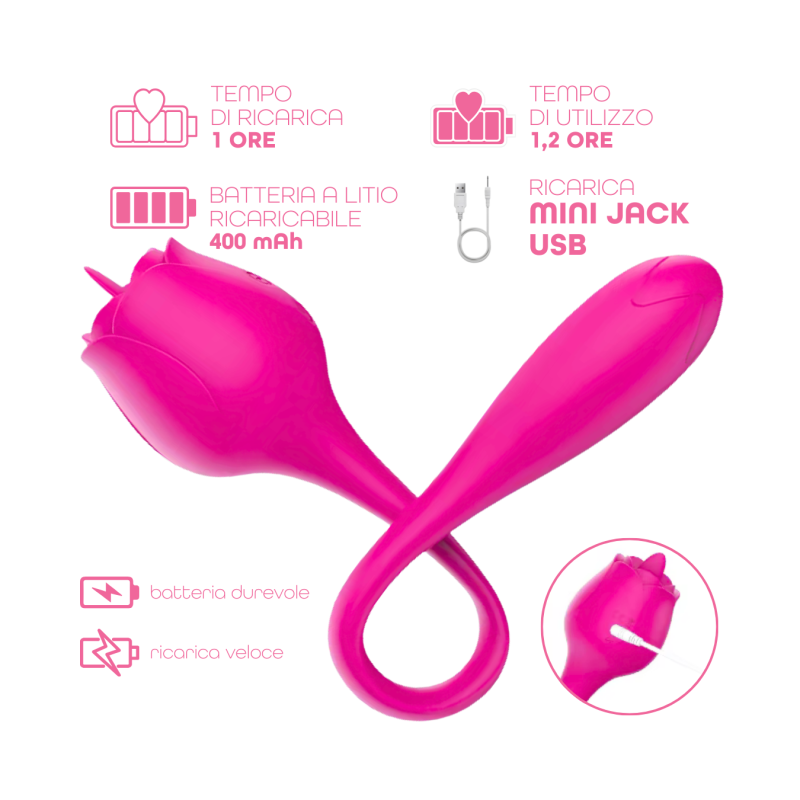 Stimolatore Clitorideo Licking Vibratore Punto G a forma di Rosa Lecca e Vibra