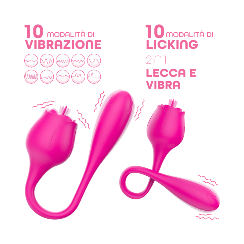 Stimolatore Clitorideo Licking Vibratore Punto G a forma di Rosa Lecca e Vibra