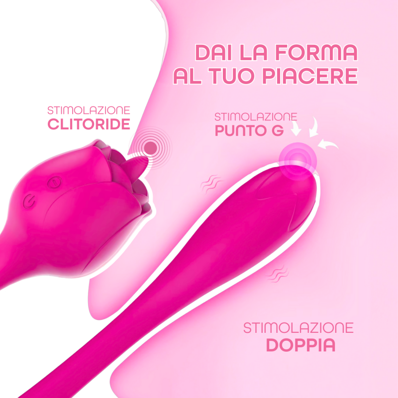 Stimolatore Clitorideo Licking Vibratore Punto G a forma di Rosa Lecca e Vibra