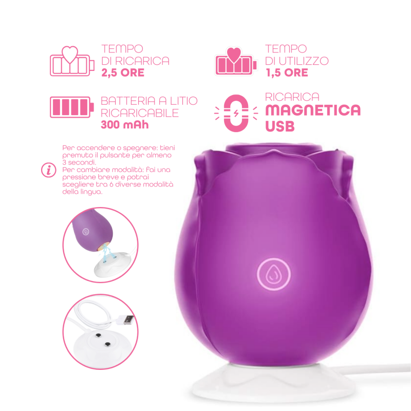 Succhia Clitoride Vibratore a Forma di Rosa Stimolatore con Suzione e Vibrazione