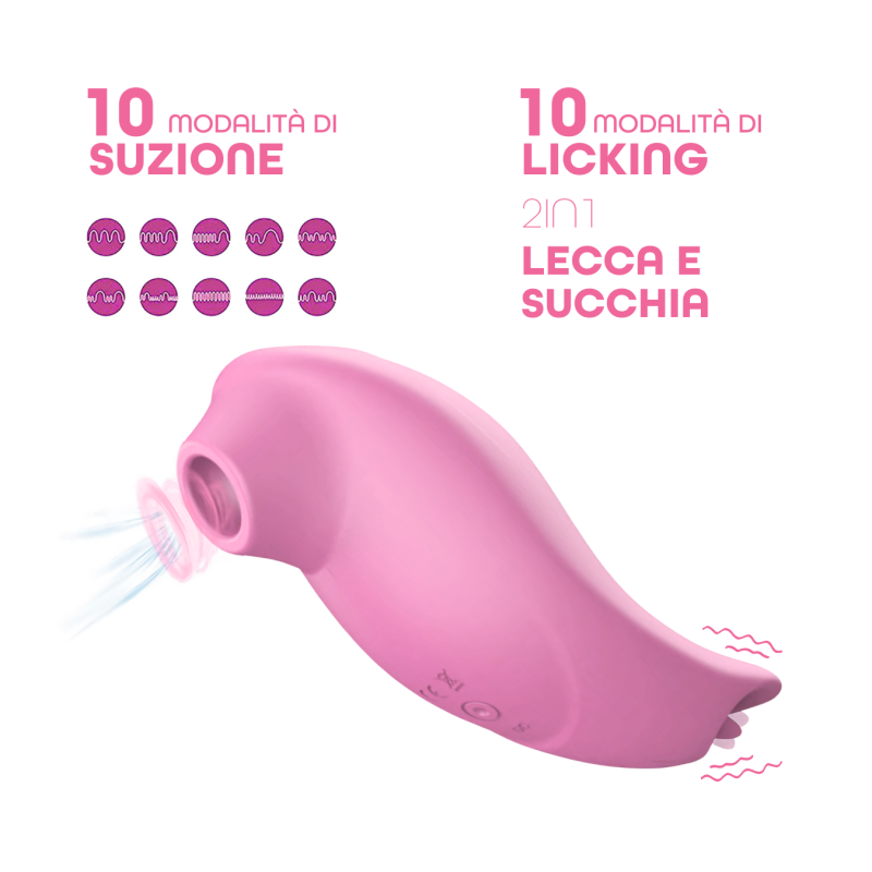 Succhia e Lecca Clitoride 2in1 Vibratore con Lingua doppio Stimolatore a Suzione