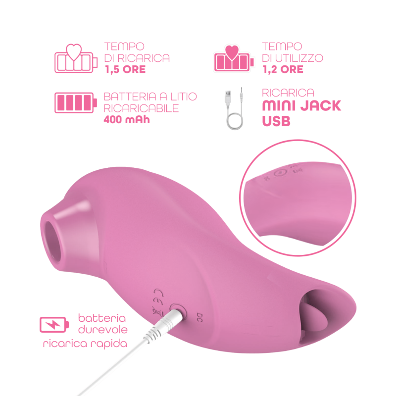 Succhia e Lecca Clitoride 2in1 Vibratore con Lingua doppio Stimolatore a Suzione