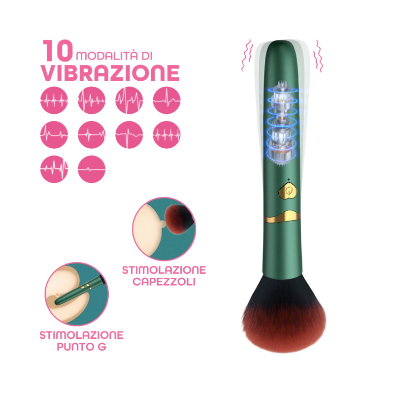 Vibratore a forma di Pennello Trucco con 10 Modalità di Vibrazioni Ricaricabile