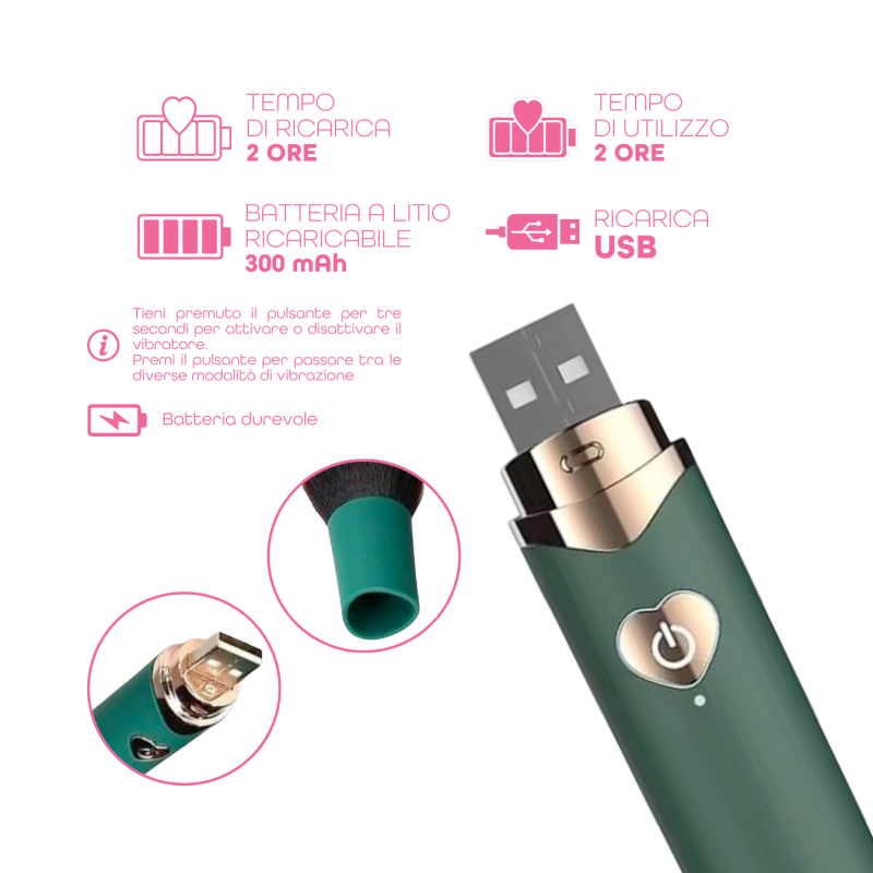 Vibratore a forma di Pennello Trucco con 10 Modalità di Vibrazioni Ricaricabile