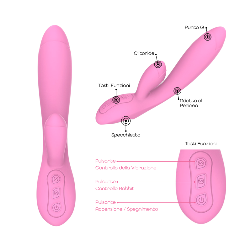 Vibratore Rabbit con Doppia Stimolazione Punto G e Clitoride in Silicone Sex Toy