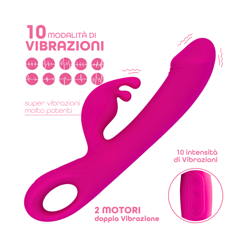 Vibratore Rabbit Doppia Stimolazione Clitoride Punto G Dildo in Silicone Medico