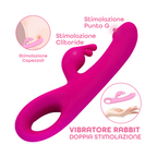 Vibratore Rabbit Doppia Stimolazione Clitoride Punto G Dildo in Silicone Medico