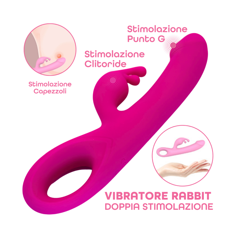 Vibratore Rabbit Doppia Stimolazione Clitoride Punto G Dildo in Silicone Medico