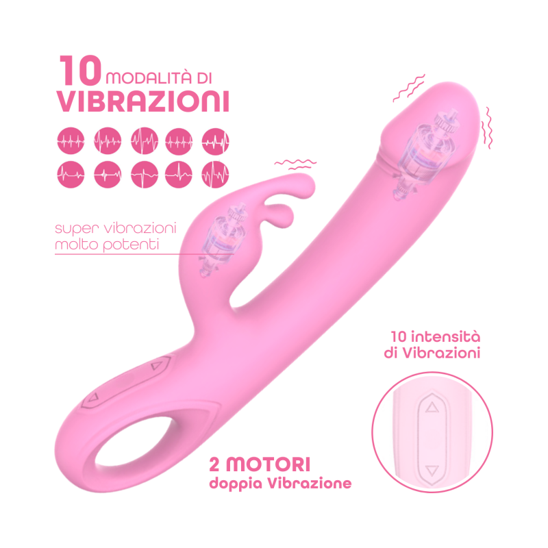 Vibratore Rabbit Doppia Stimolazione Clitoride Punto G Dildo in Silicone Medico