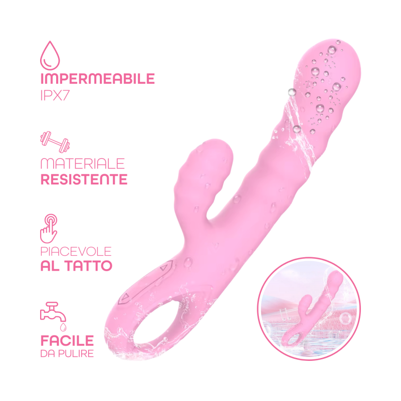 Vibratore Rabbit Doppia Stimolazione Punto G Clitoride in Silicone Ricaricabile