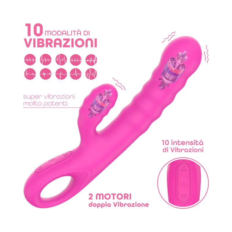 Vibratore Rabbit Doppia Stimolazione Punto G Clitoride in Silicone Ricaricabile