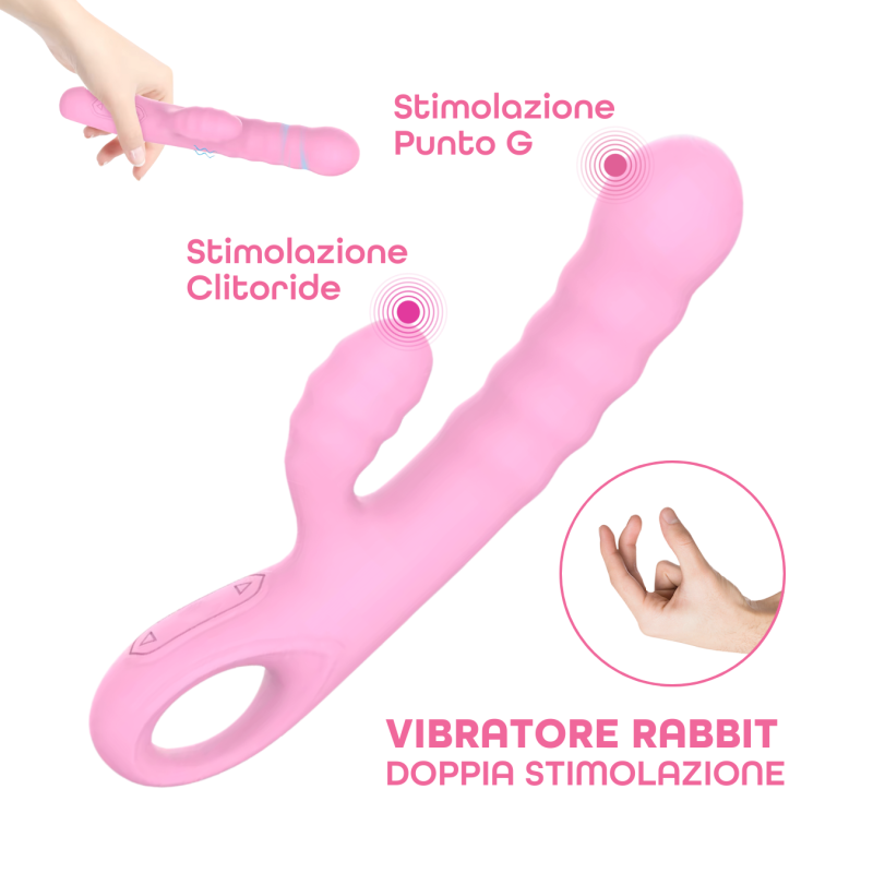 Vibratore Rabbit Doppia Stimolazione Punto G Clitoride in Silicone Ricaricabile