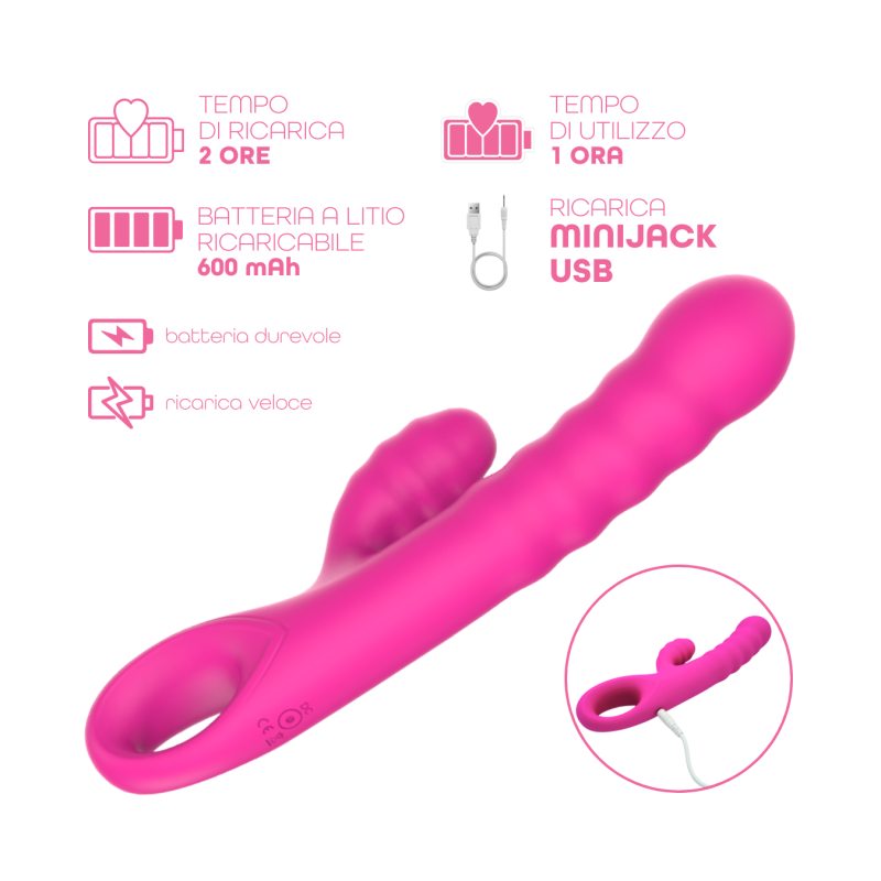 Vibratore Rabbit Doppia Stimolazione Punto G Clitoride in Silicone Ricaricabile